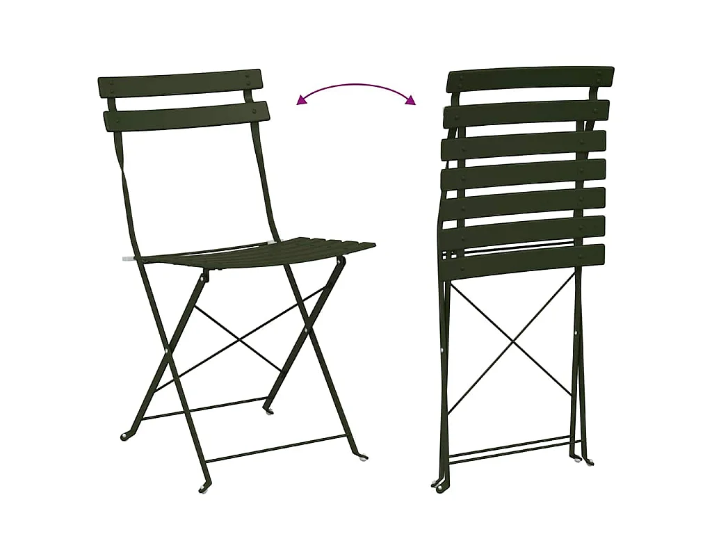 Conjunto de Bistro Plegable 3 piezas Verde oscuro Acero