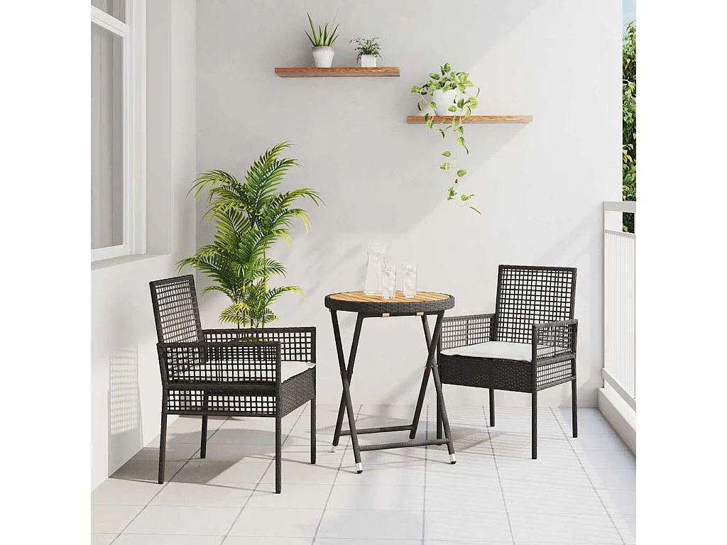 Ensemble bistro de jardin 3 pièces Noir polyrotin
