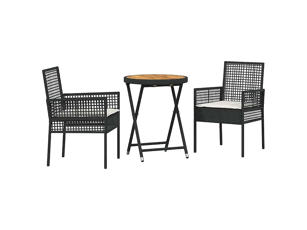 Ensemble bistro de jardin 3 pièces Noir polyrotin