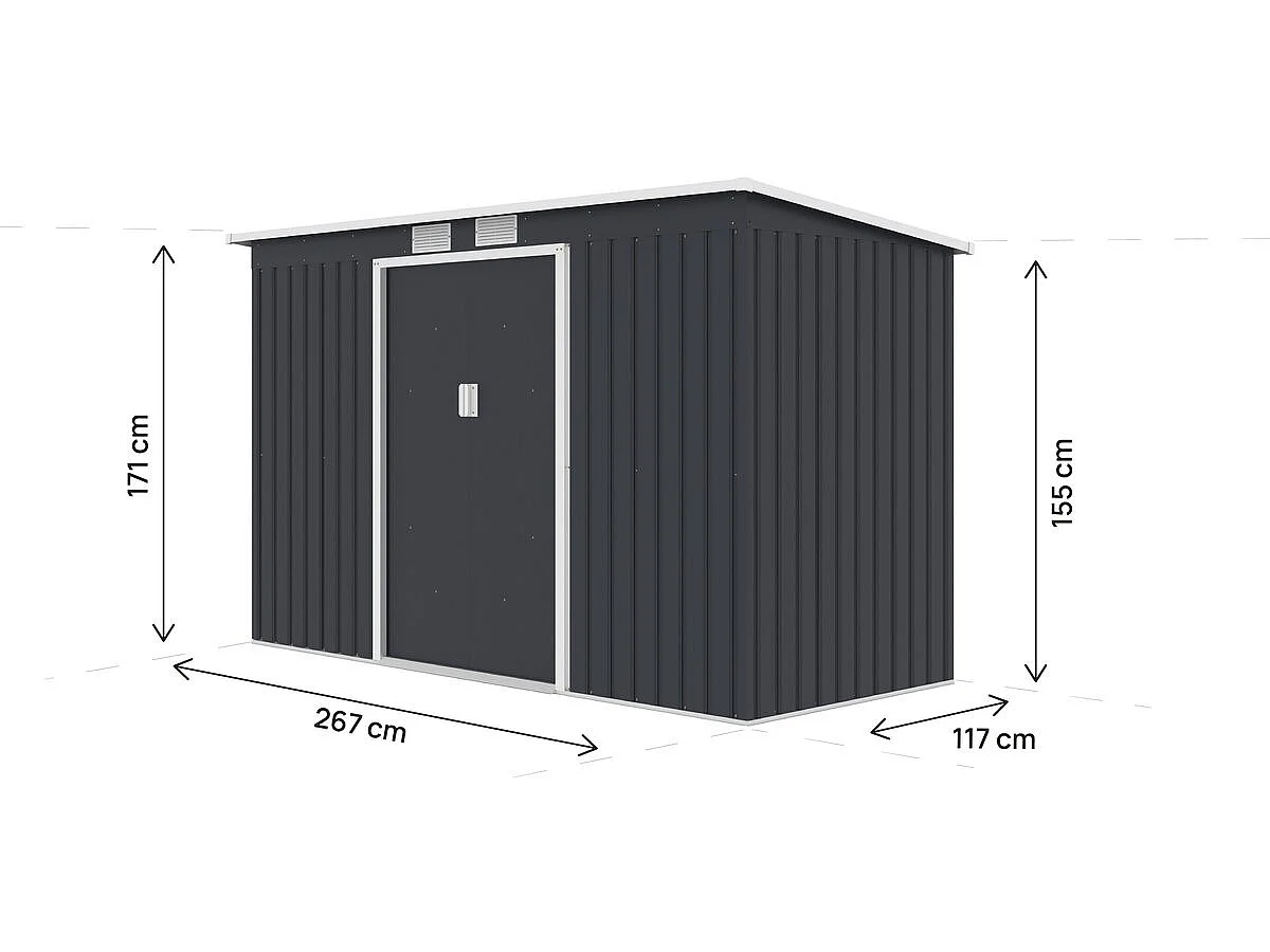 Metalen tuinhuisje met lessenaarsdak "Orlando" - 3,64 m² - Grijs