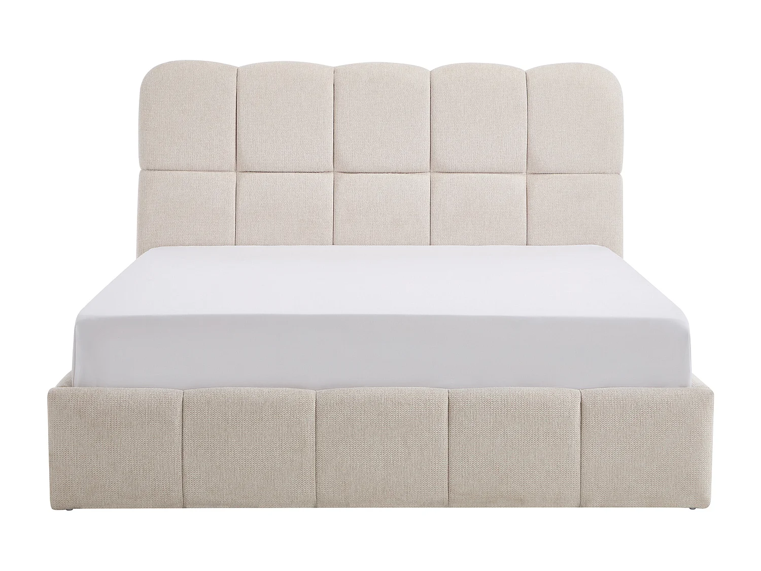 Lit 140 x 190 cm – Tissu texturé – Beige + Matelas – DILUDO
