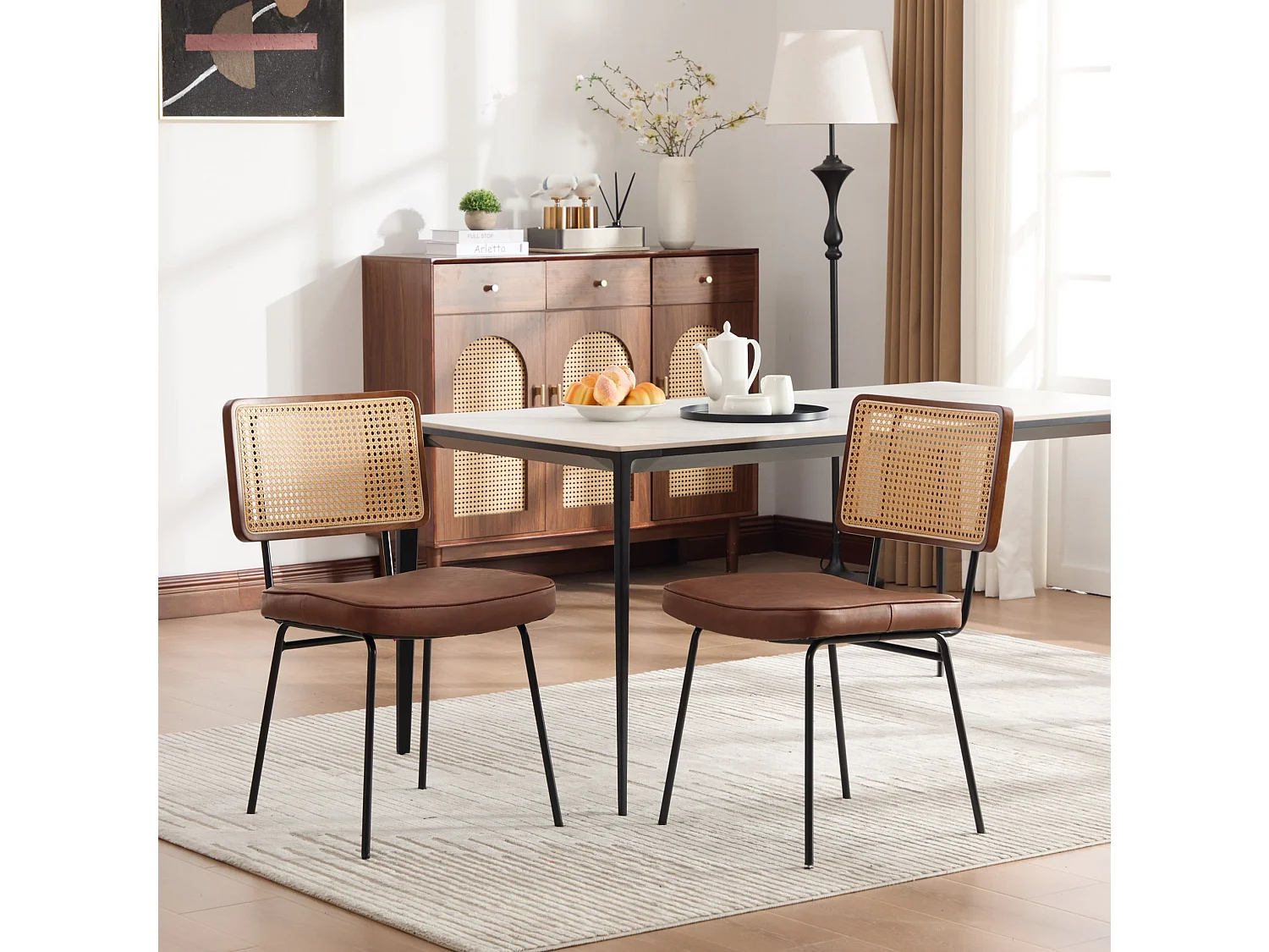 Set van 2 bruine stoelen van PU-leer - Metalen poten en houten frame