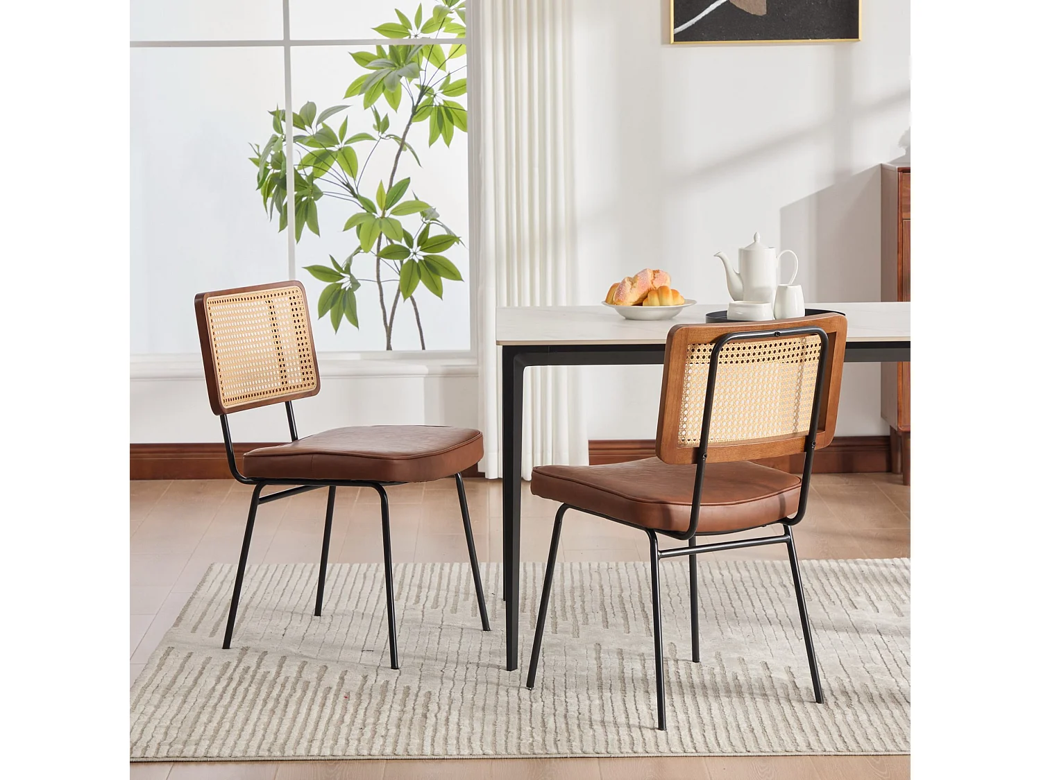 Set van 2 bruine stoelen van PU-leer - Metalen poten en houten frame