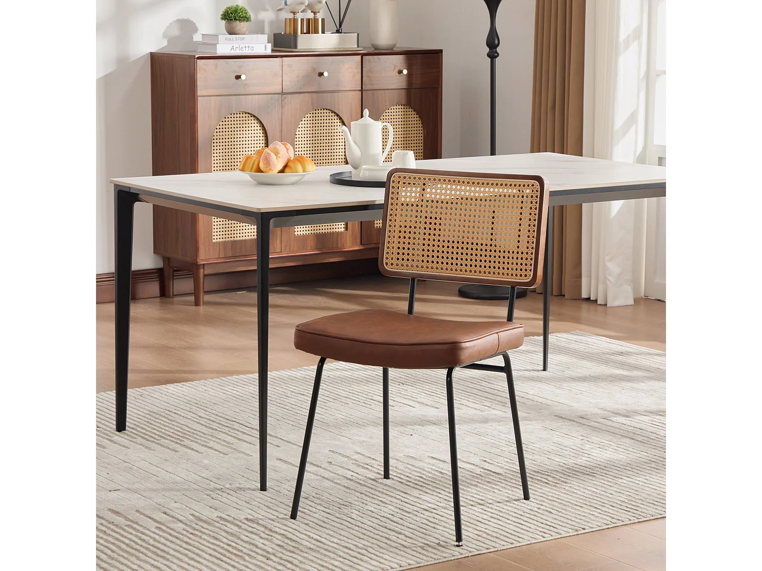 Set van 2 bruine stoelen van PU-leer - Metalen poten en houten frame