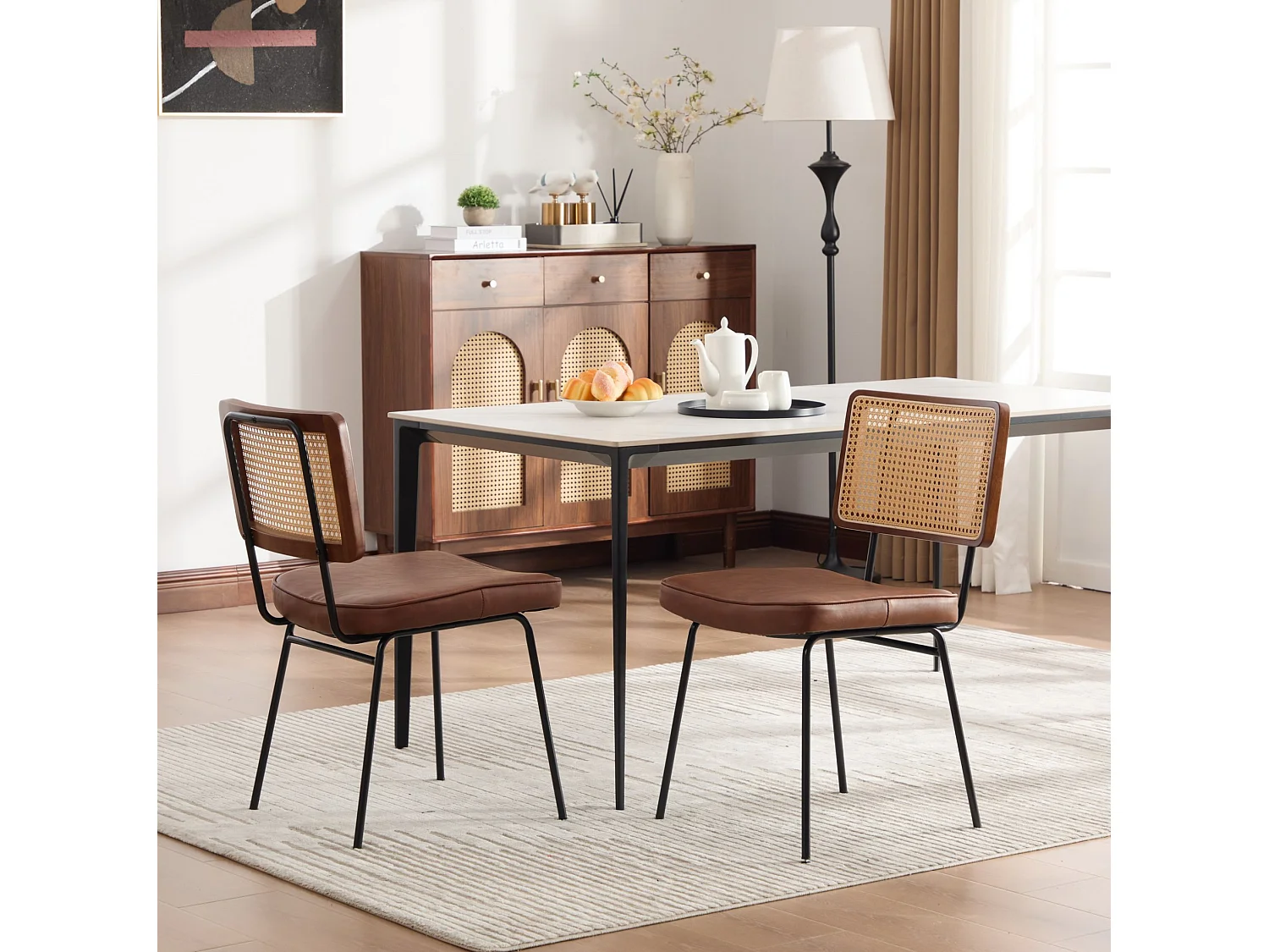 Set van 2 bruine stoelen van PU-leer - Metalen poten en houten frame
