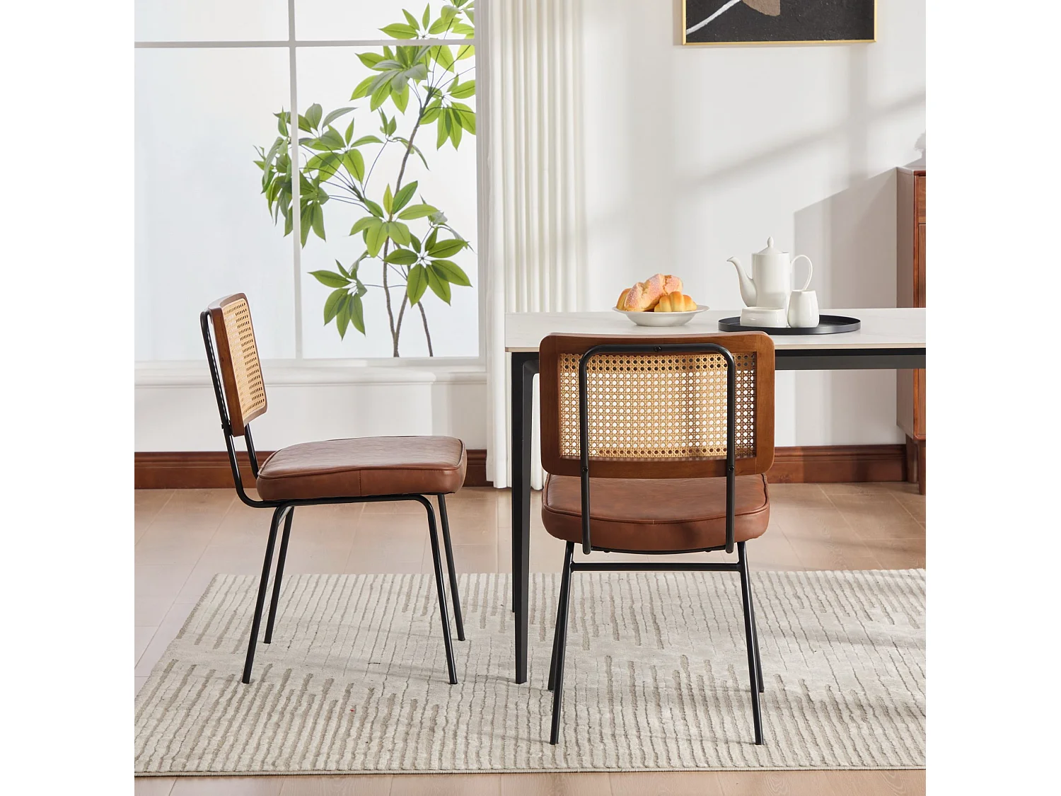 Set van 2 bruine stoelen van PU-leer - Metalen poten en houten frame