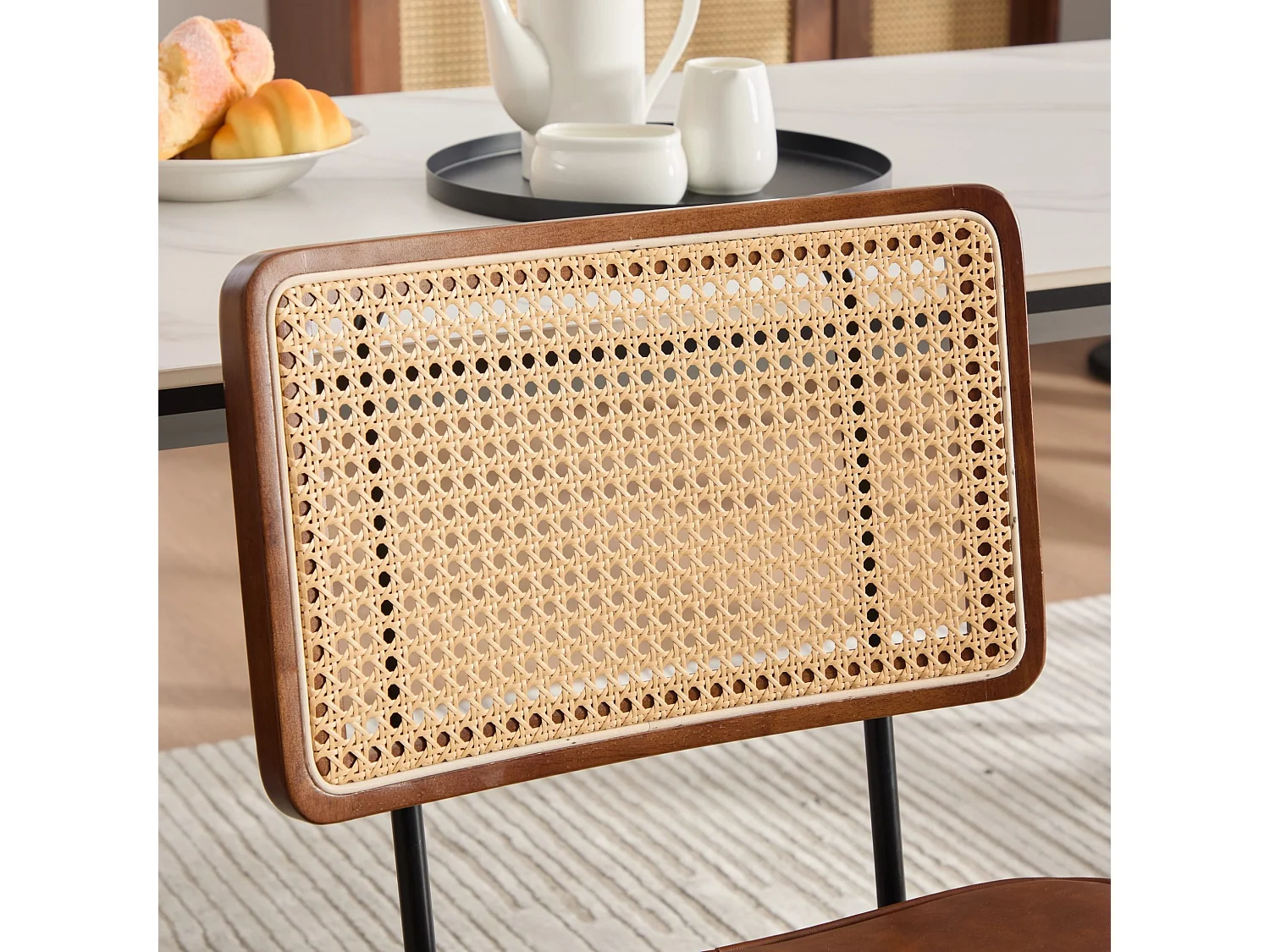Set van 2 bruine stoelen van PU-leer - Metalen poten en houten frame