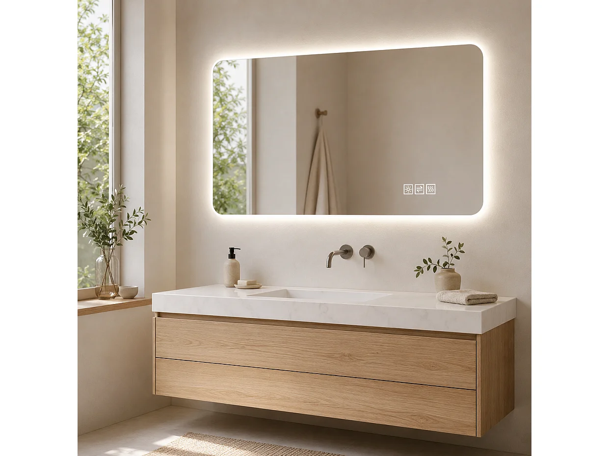 Specchio da bagno a LED 60 x 120 cm con luminosità regolabile e funzione antiappannamento - Argento