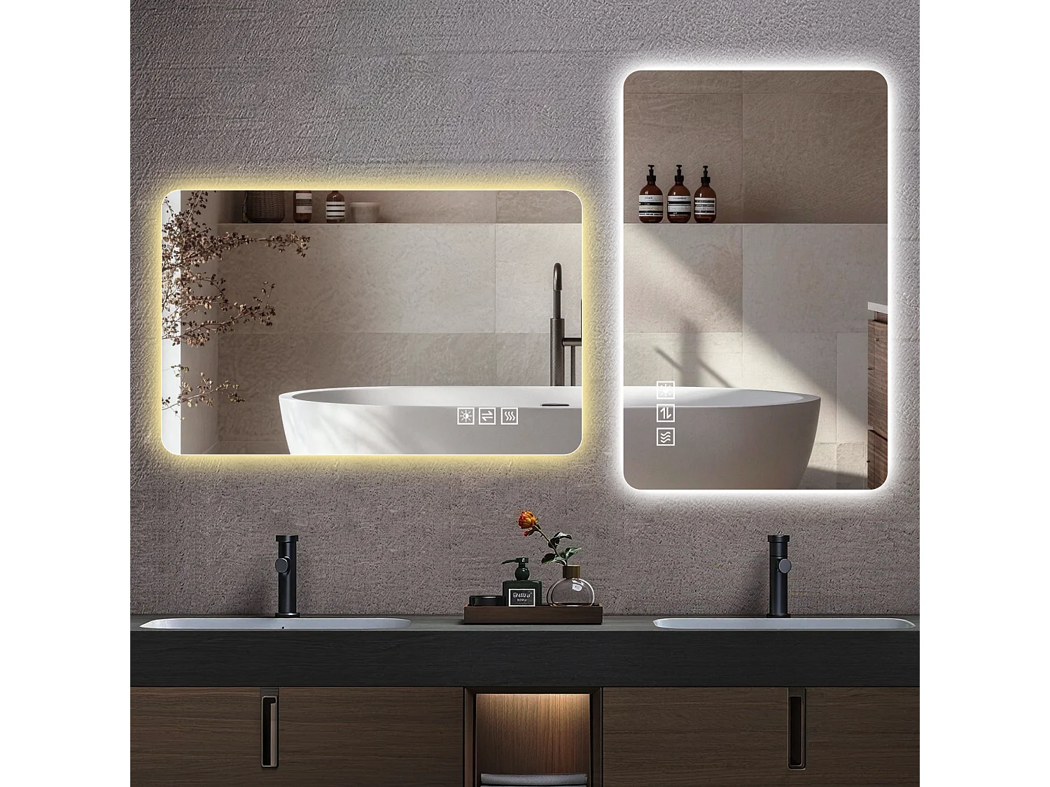Specchio da bagno a LED 60 x 120 cm con luminosità regolabile e funzione antiappannamento - Argento