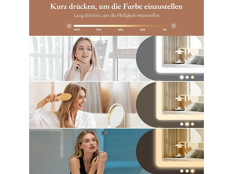 Coiffeuse avec Miroir LED Réglable, Prise et Port USB, 2 Tiroirs, dispositif anti-basculement