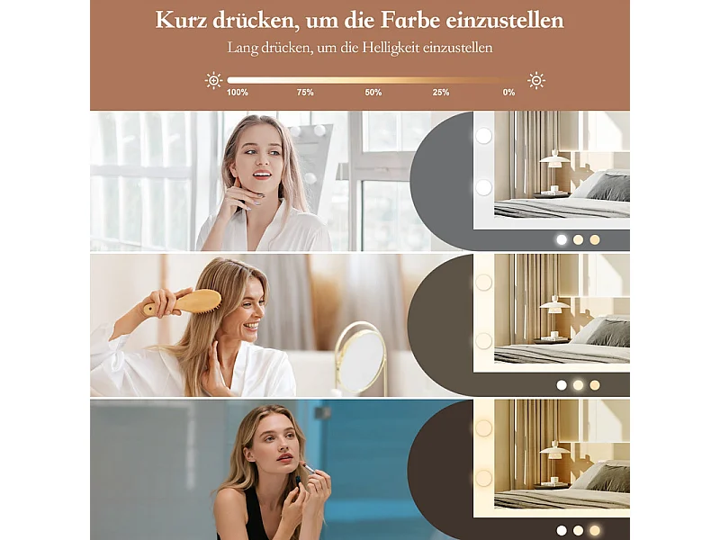 Coiffeuse avec Miroir, 8 Ampoules Réglable, Prise et Port USB, 2 Tiroirs, 93x40x140cm