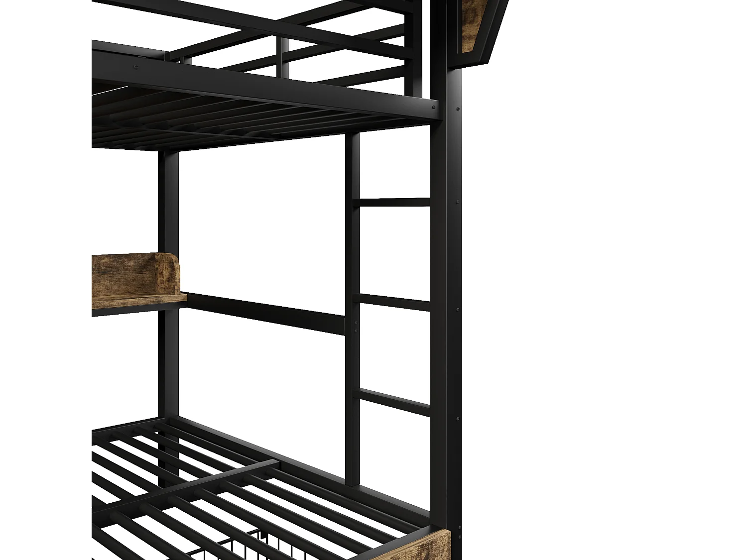 Lit superposé 140 x 200 cm en métal noir - Lit enfant avec 2 tiroirs , LED et étagère
