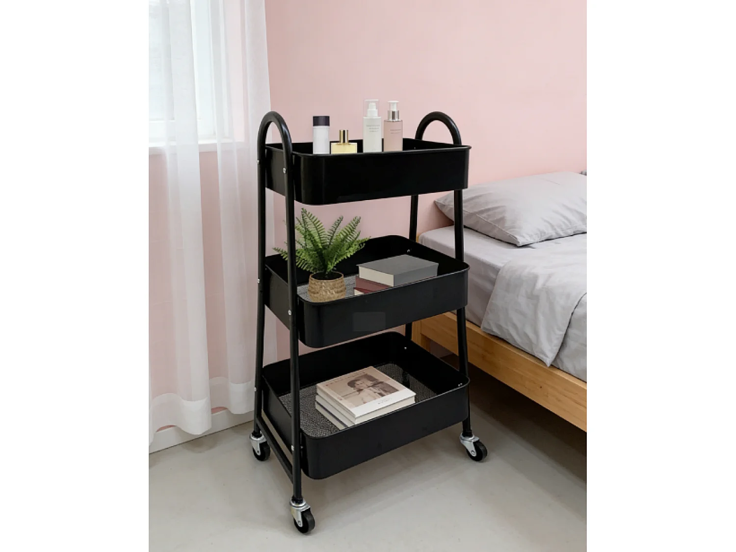 Carrello multiuso a 3 ripiani in acciaio al carbonio – Per casa, ufficio e camera da letto