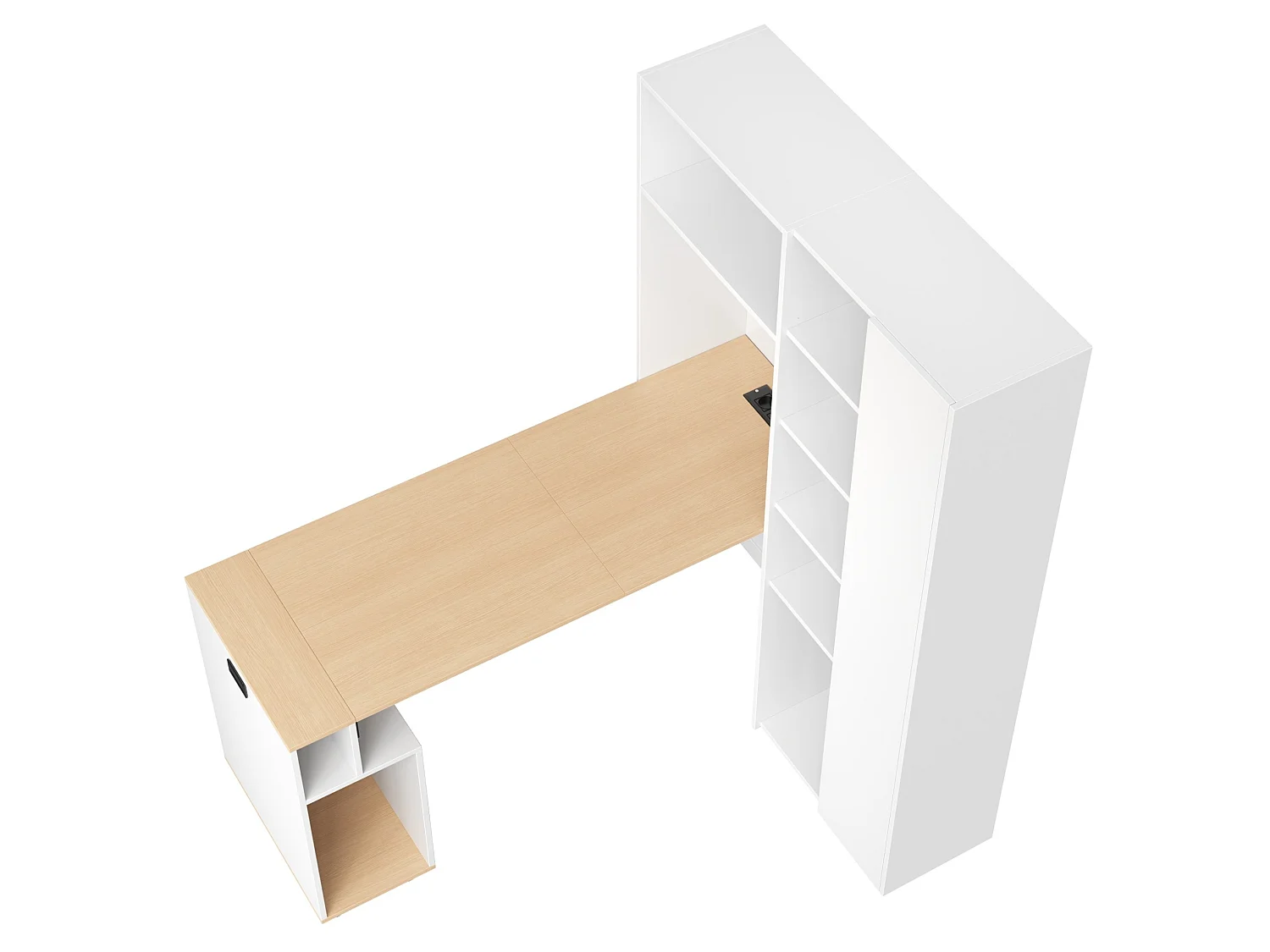 Opvouwbaar 2-in-1 bureau met boekenkast en stopcontact – Wit en hout