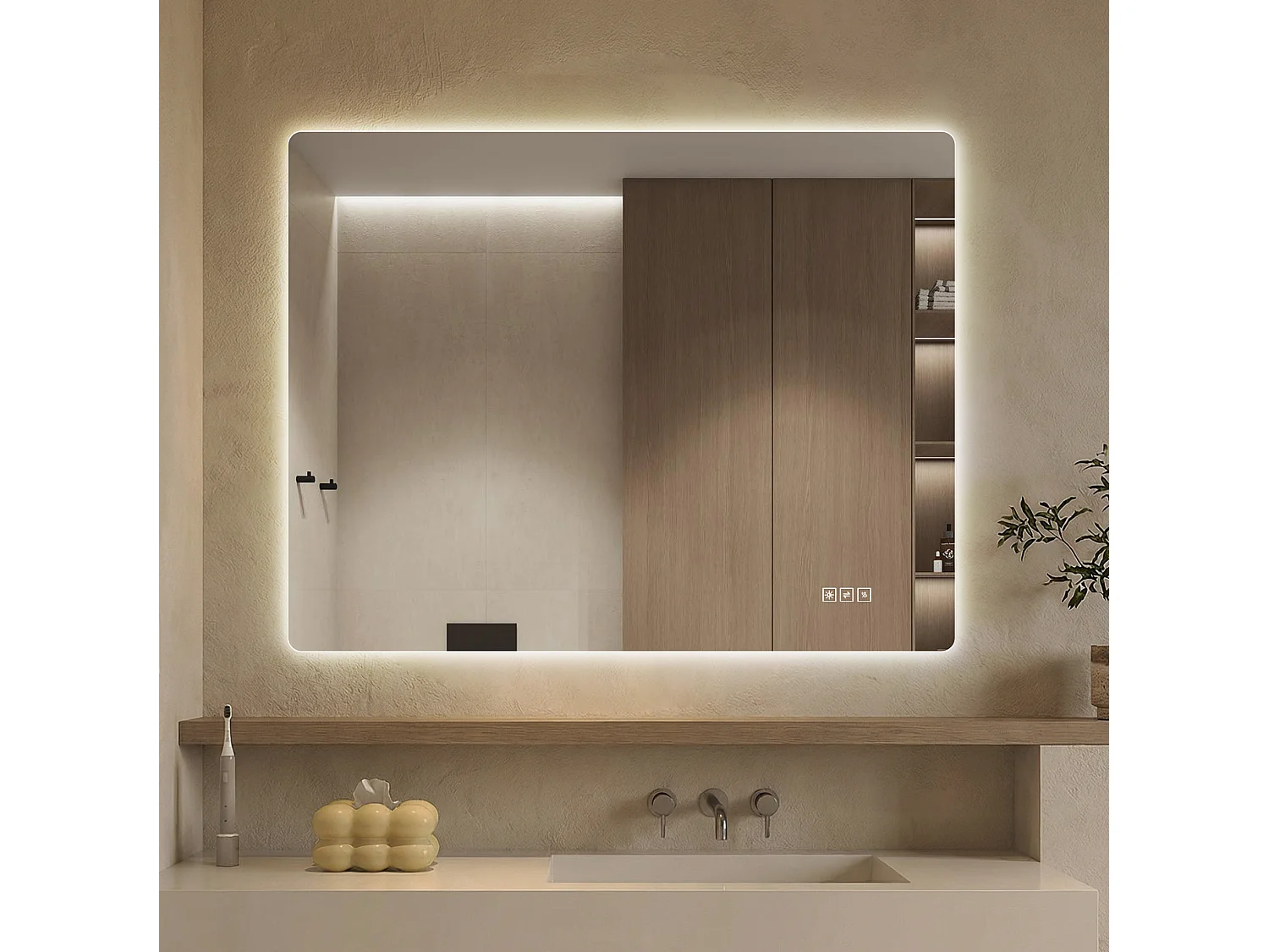 Specchio da bagno a LED 70×90 cm – Intensità regolabile tramite comando touch e funzione antiappannamento