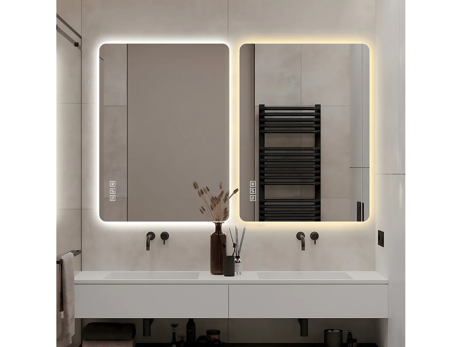 Specchio da bagno a LED 70×90 cm – Intensità regolabile tramite comando touch e funzione antiappannamento