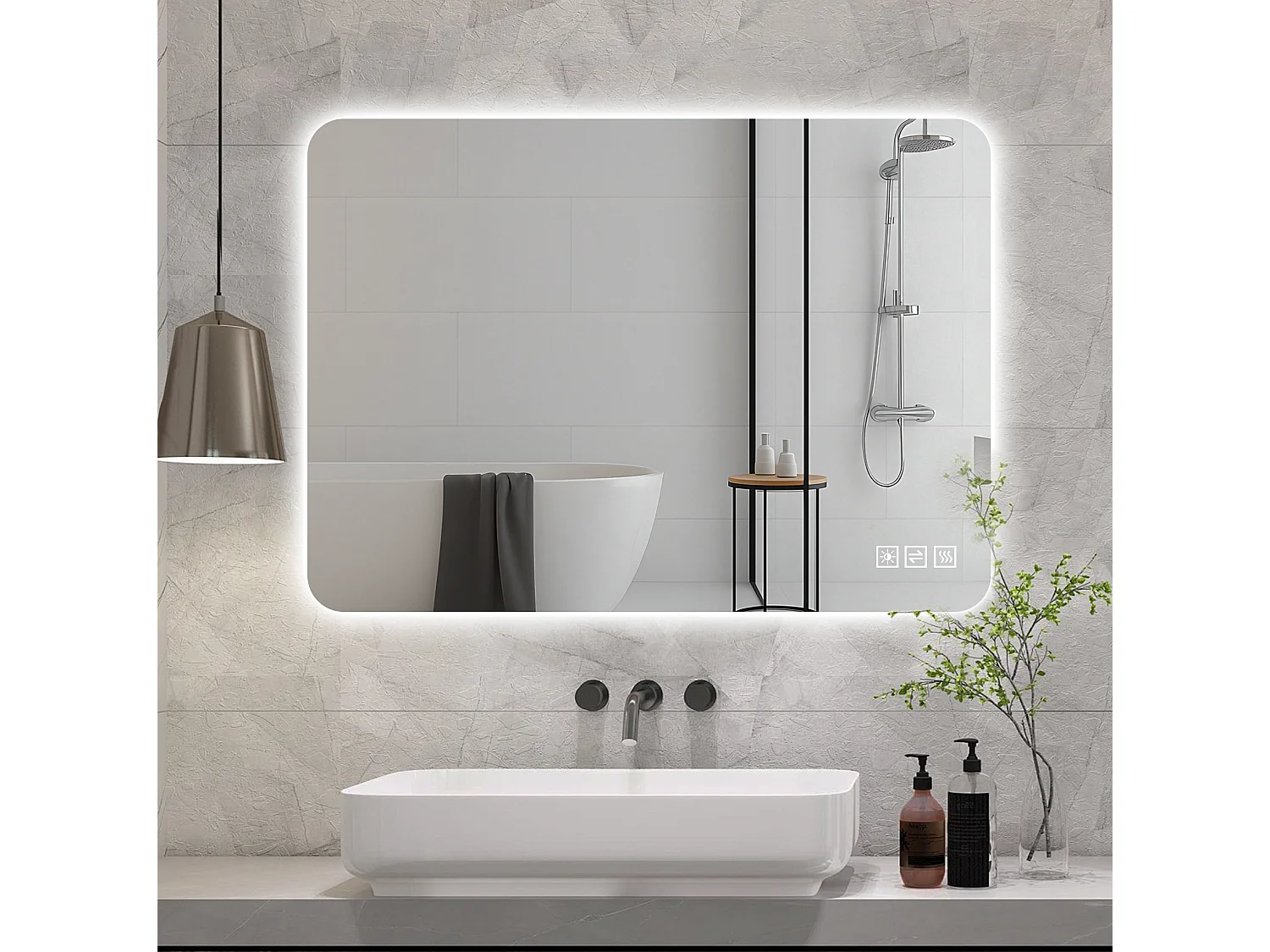 Specchio da bagno a LED 70×90 cm – Intensità regolabile tramite comando touch e funzione antiappannamento