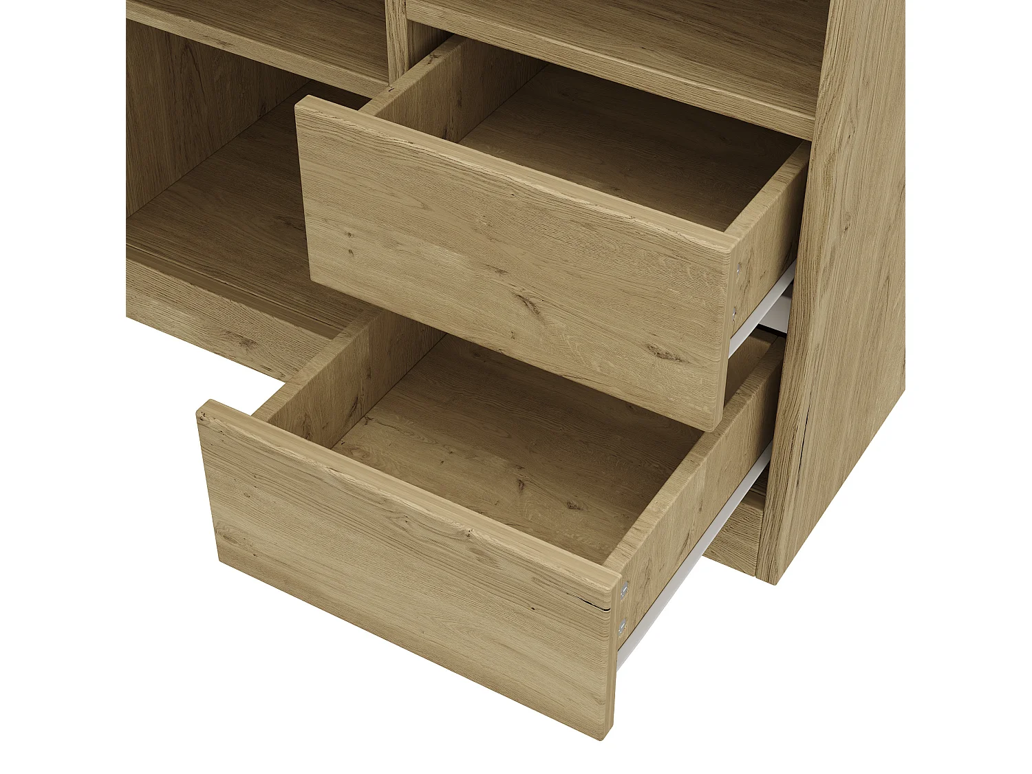 Hoekbureau met 2 lades en opbergruimte - MDF en metaal - Natuurlijk hout en wit