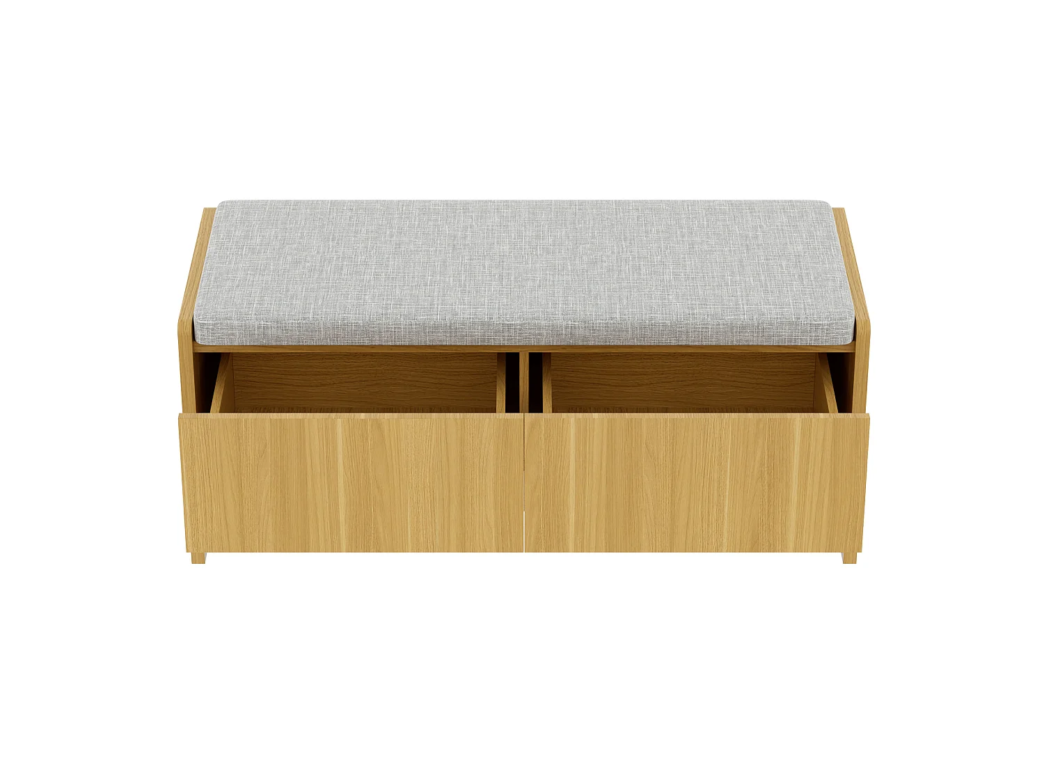 Banc de rangement avec 2 tiroirs et côtés en rotin - Bois clair et gris