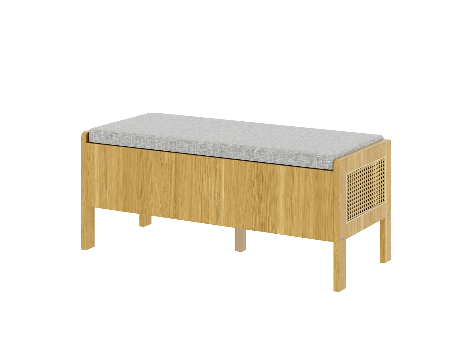 Banc de rangement avec 2 tiroirs et côtés en rotin - Bois clair et gris