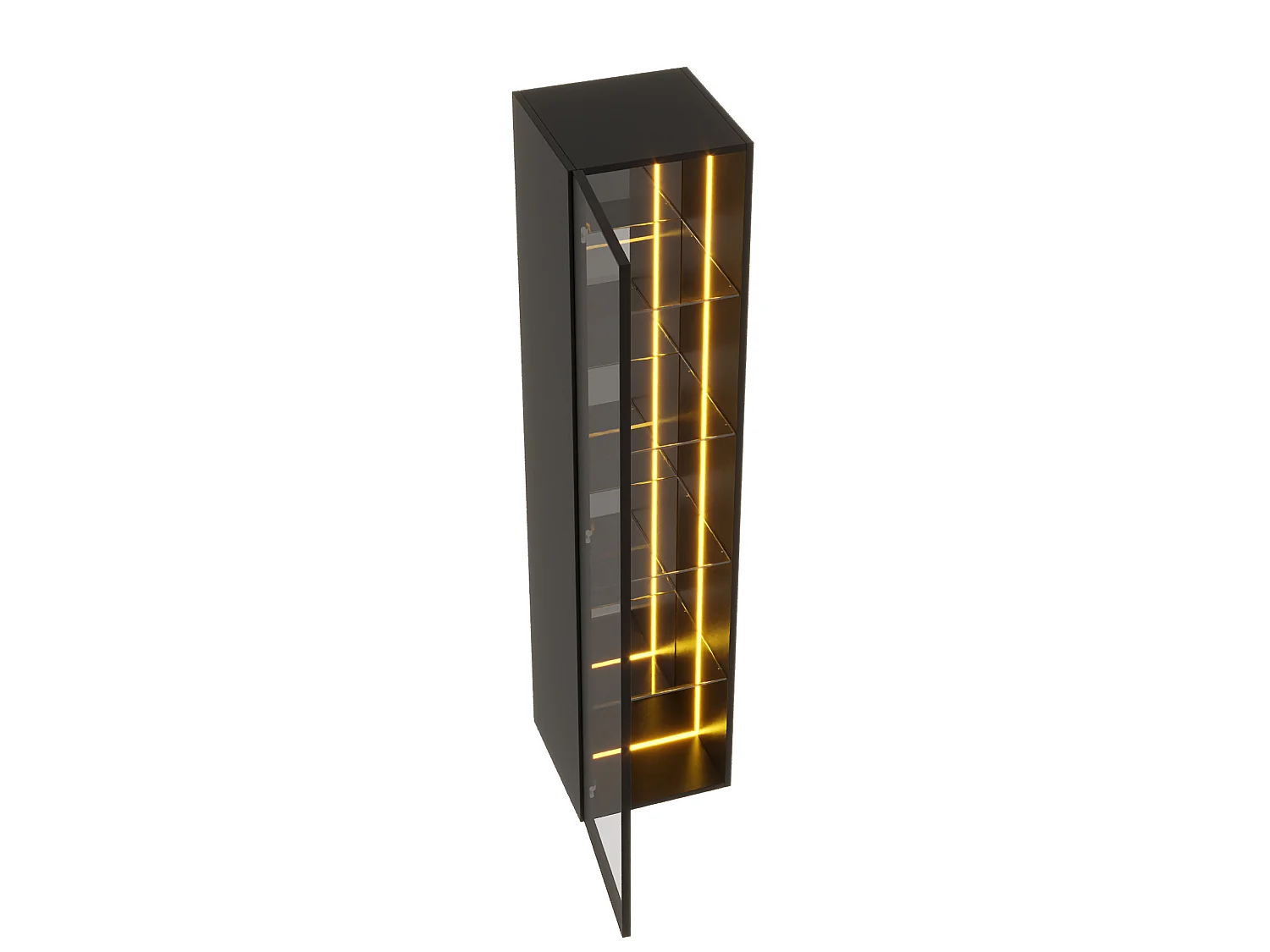Vitrine expositora 30 x 30 x 160 cm com 5 compartimentos e iluminação LED, preta.