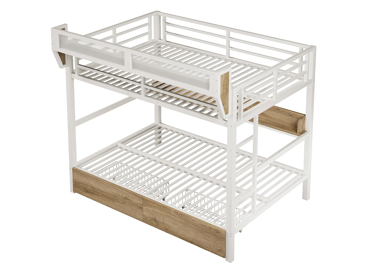 Lit superposé 140 x 200 cm en métal blanc- Lit enfant avec 2 tiroirs , LED et étagère