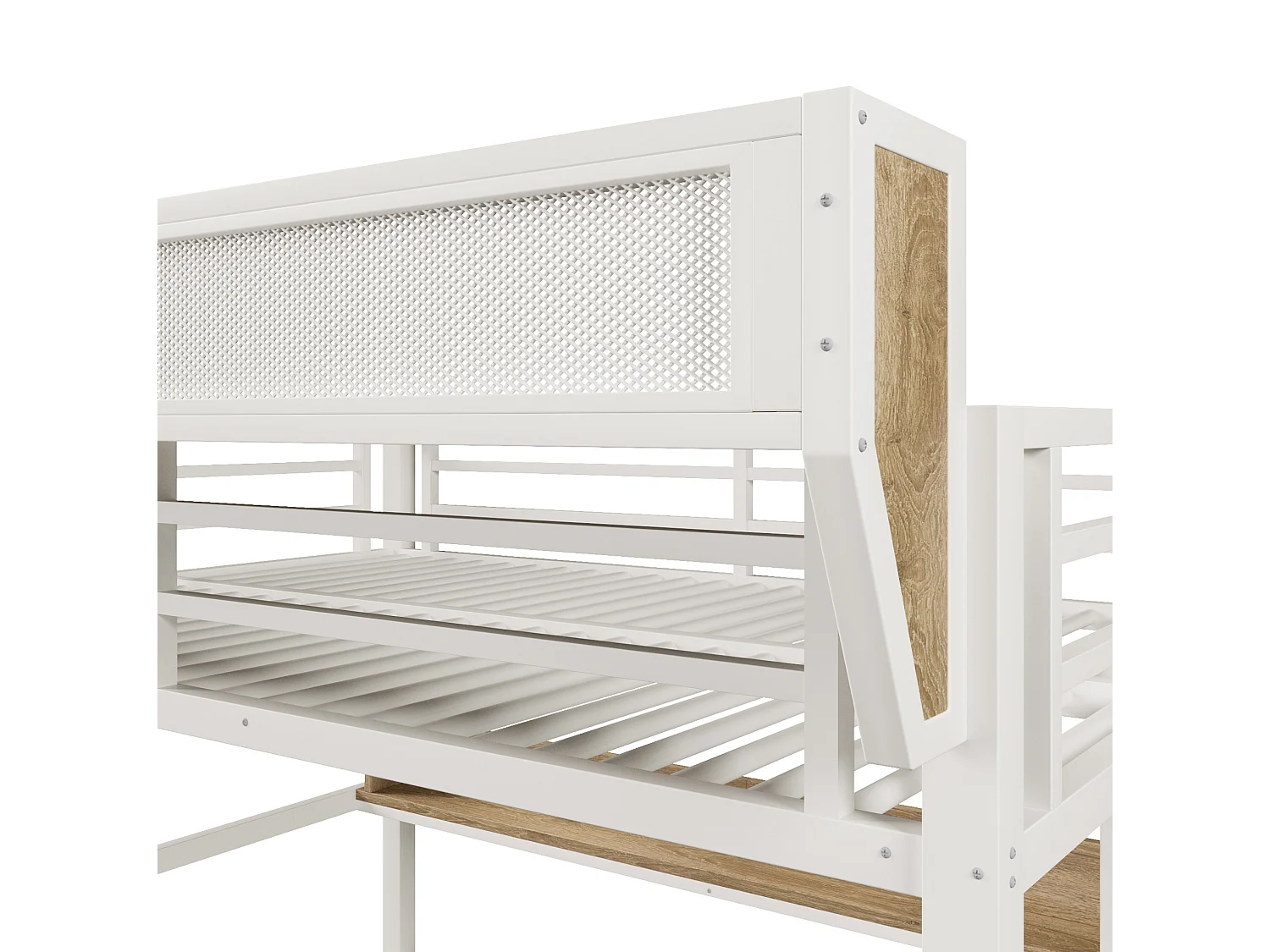 Lit superposé 140 x 200 cm en métal blanc- Lit enfant avec 2 tiroirs , LED et étagère