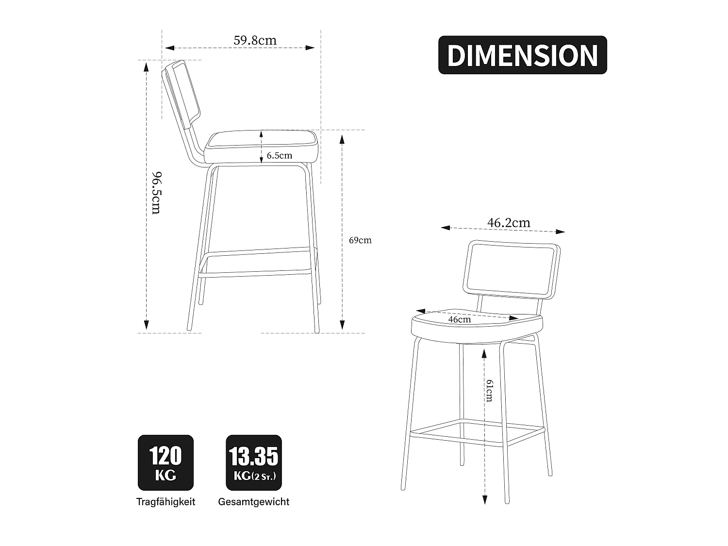 Lot de 2 tabouret de bar en tissu chenille ivoire - Dossier aspect rotin et pieds en métal