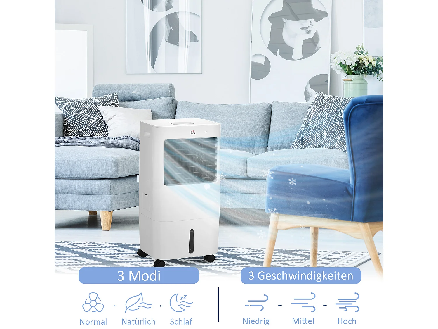 Climatiseur Mobile 15L 3-en-1 blanc avec minuterie 8 h et télécommande