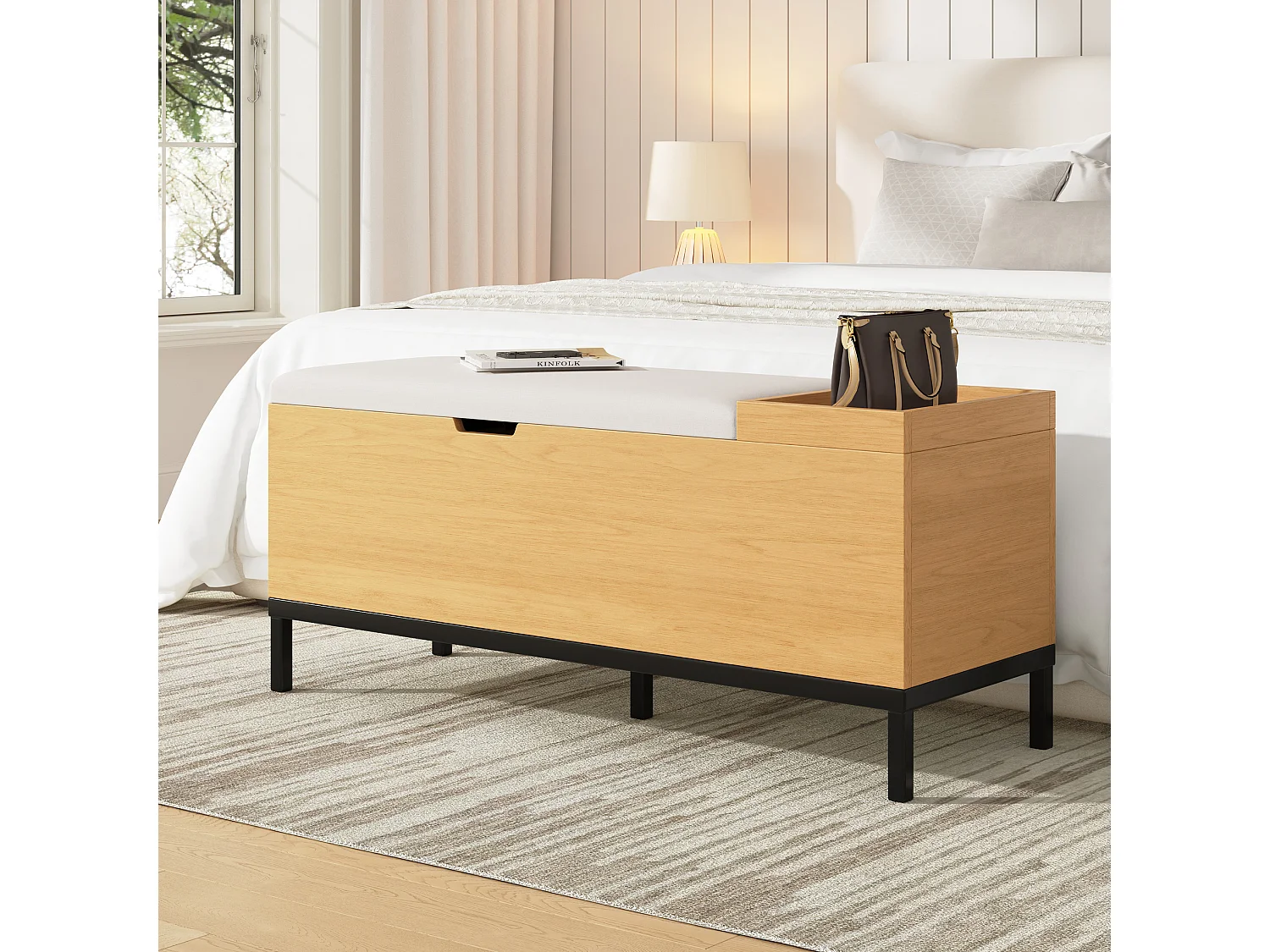 Banc coffre de rangement 115 × 49,5 × 40 cm en MDF - Couleur bois