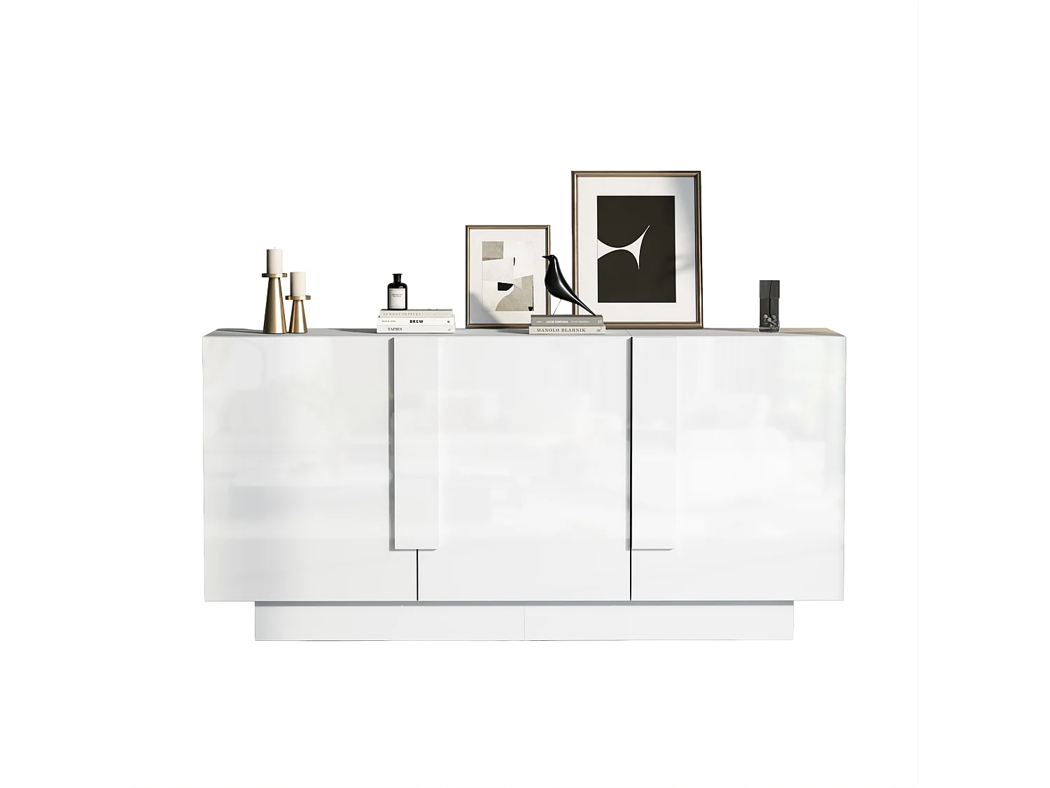 Buffet de salon 160 x 35 x 60 cm à 3 portes - Blanc finition brillante