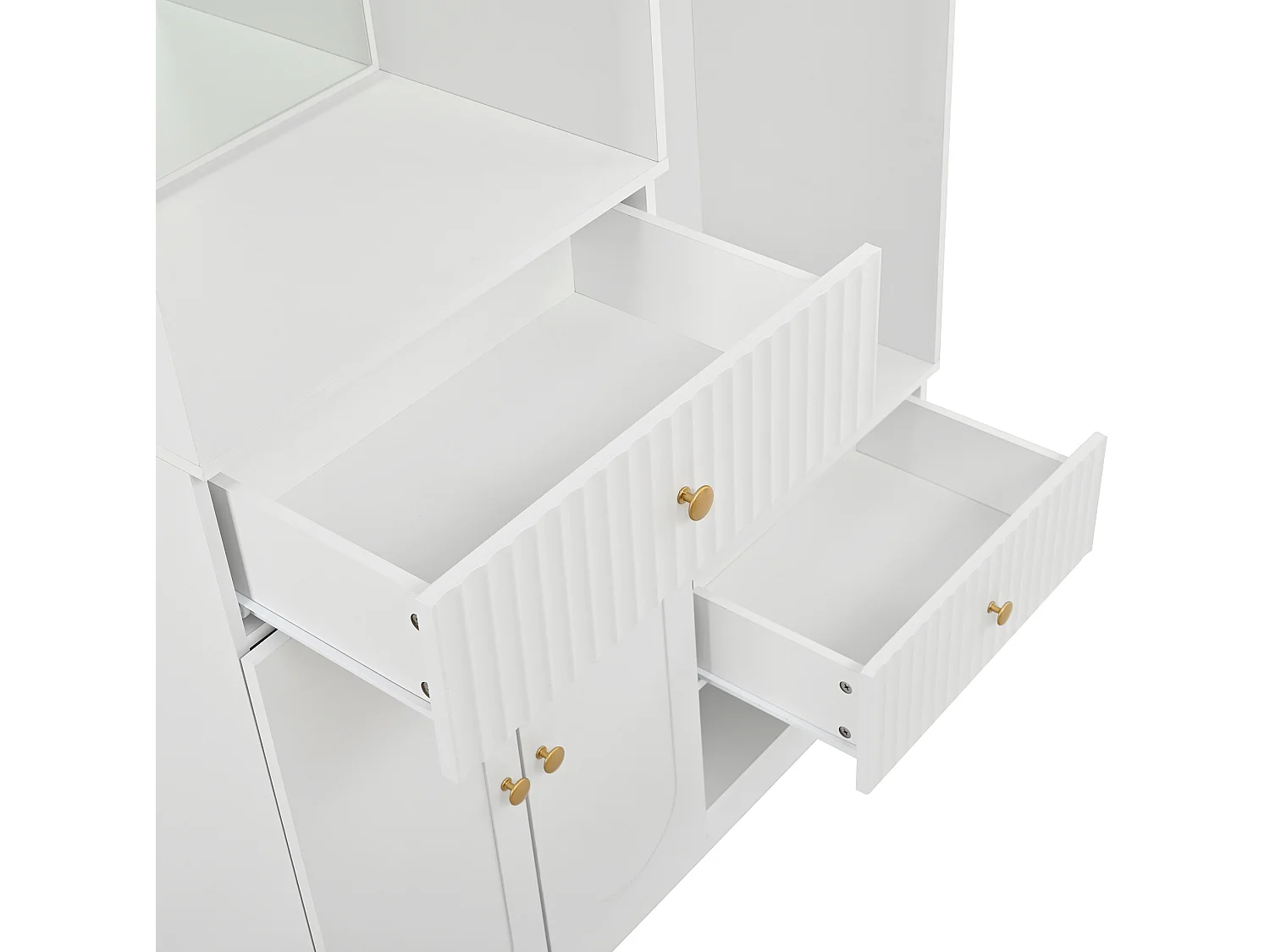 Kledingkast met spiegel, 2 lades en bankje, LED-verlichting - Wit 100 x 35 x 180 cm