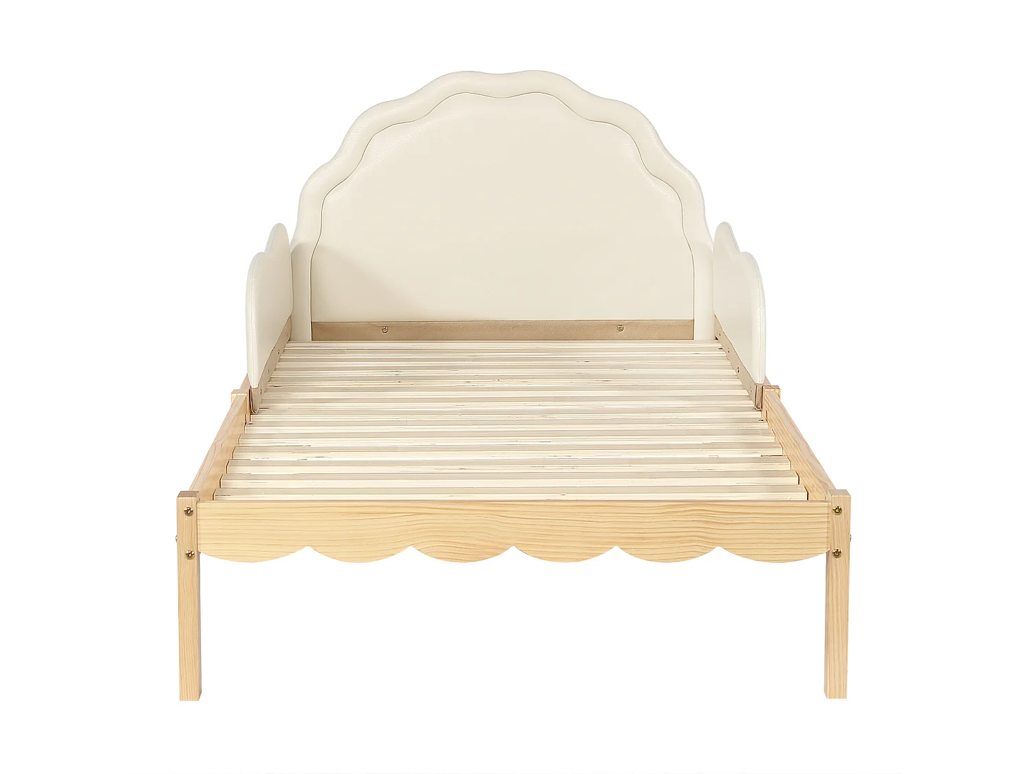 Lit simple enfant 90 x 200 cm beige et naturel clair avec longerons - Cadre en bois