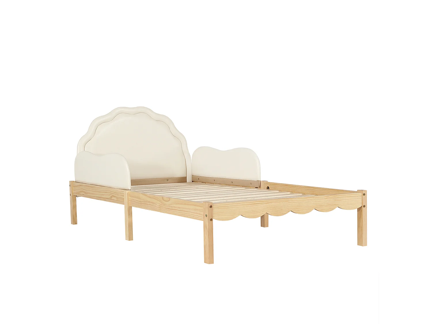 Lit simple enfant 90 x 200 cm beige et naturel clair avec longerons - Cadre en bois