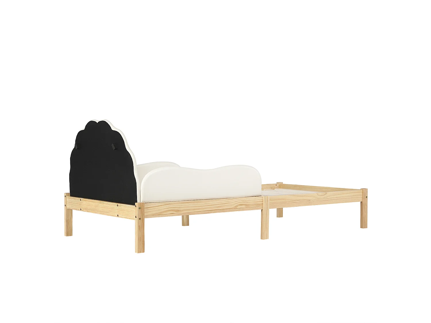 Lit simple enfant 90 x 200 cm beige et naturel clair avec longerons - Cadre en bois
