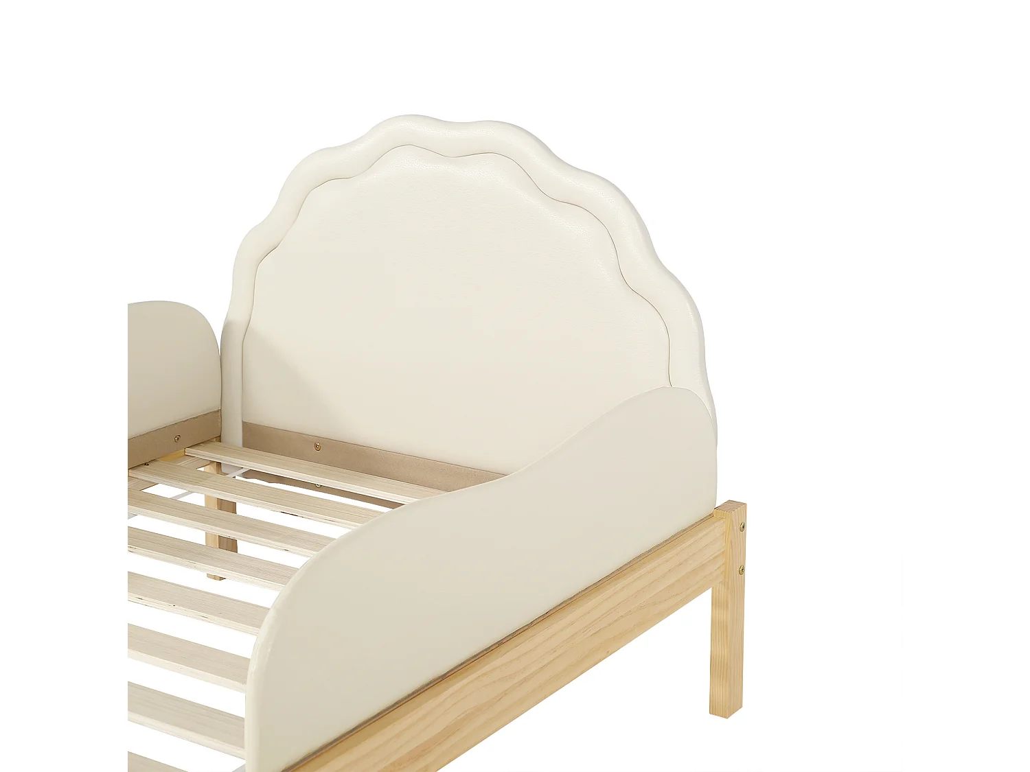 Lit simple enfant 90 x 200 cm beige et naturel clair avec longerons - Cadre en bois
