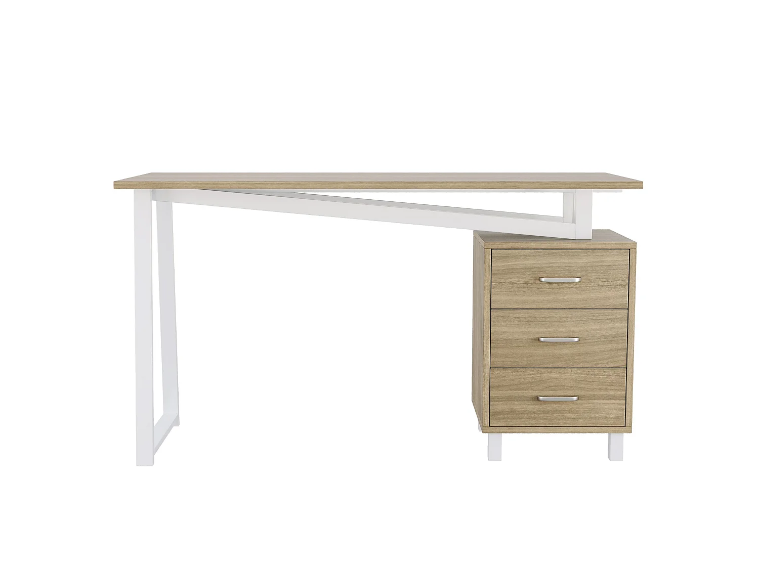Ruim bureau 130 x 55 x 75 cm met 3 lades - MDF en metaal - Natuurlijk hout en wit