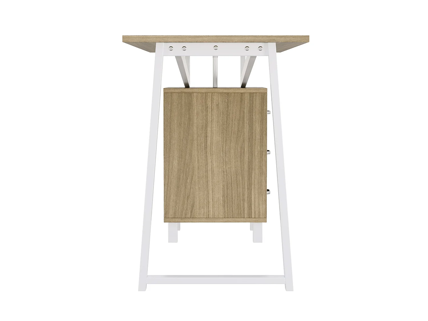Ruim bureau 130 x 55 x 75 cm met 3 lades - MDF en metaal - Natuurlijk hout en wit