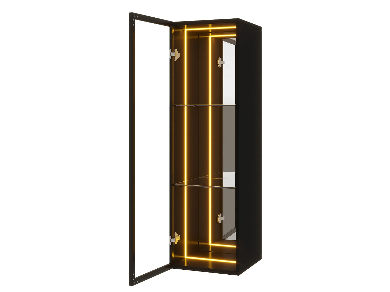 Vitrina LED negra de 30 x 30 x 90 cm con puerta y 3 compartimentos de almacenamiento.