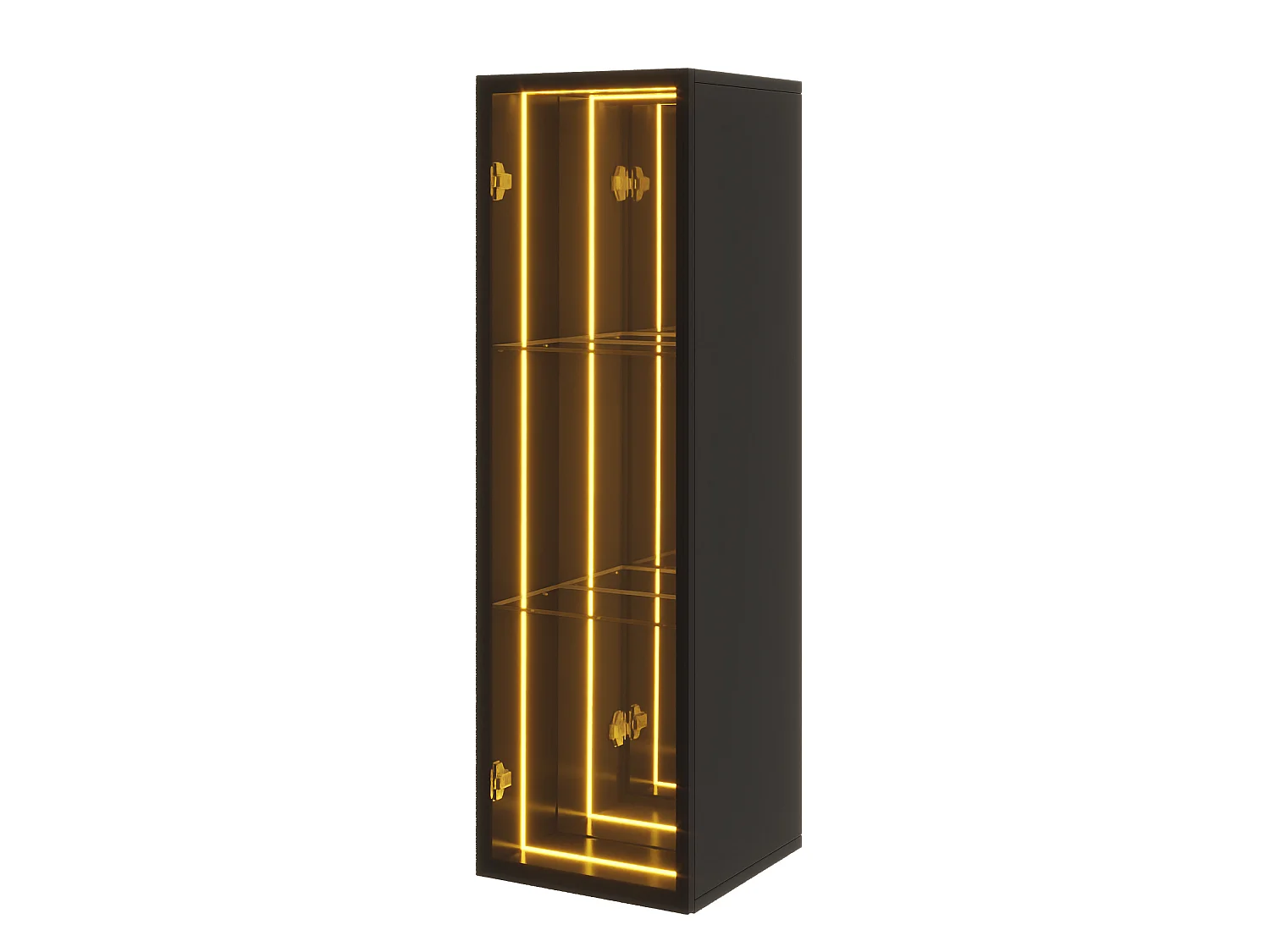 Vitrina LED negra de 30 x 30 x 90 cm con puerta y 3 compartimentos de almacenamiento.