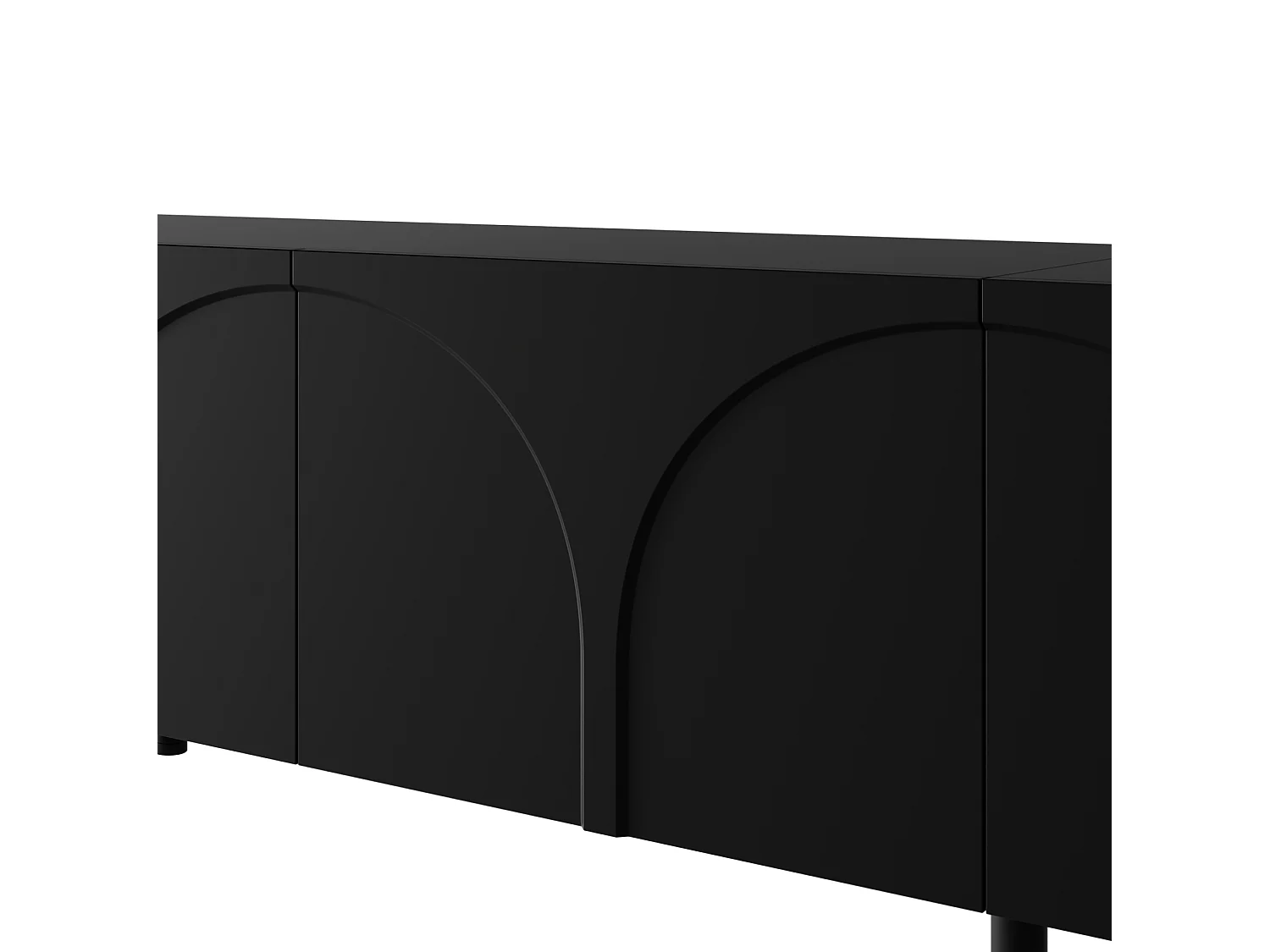 Mobile porta TV dalle linee curve, con 4 ante e gambe in metallo - Nero