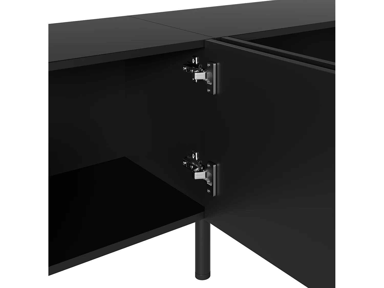 Mobile porta TV dalle linee curve, con 4 ante e gambe in metallo - Nero
