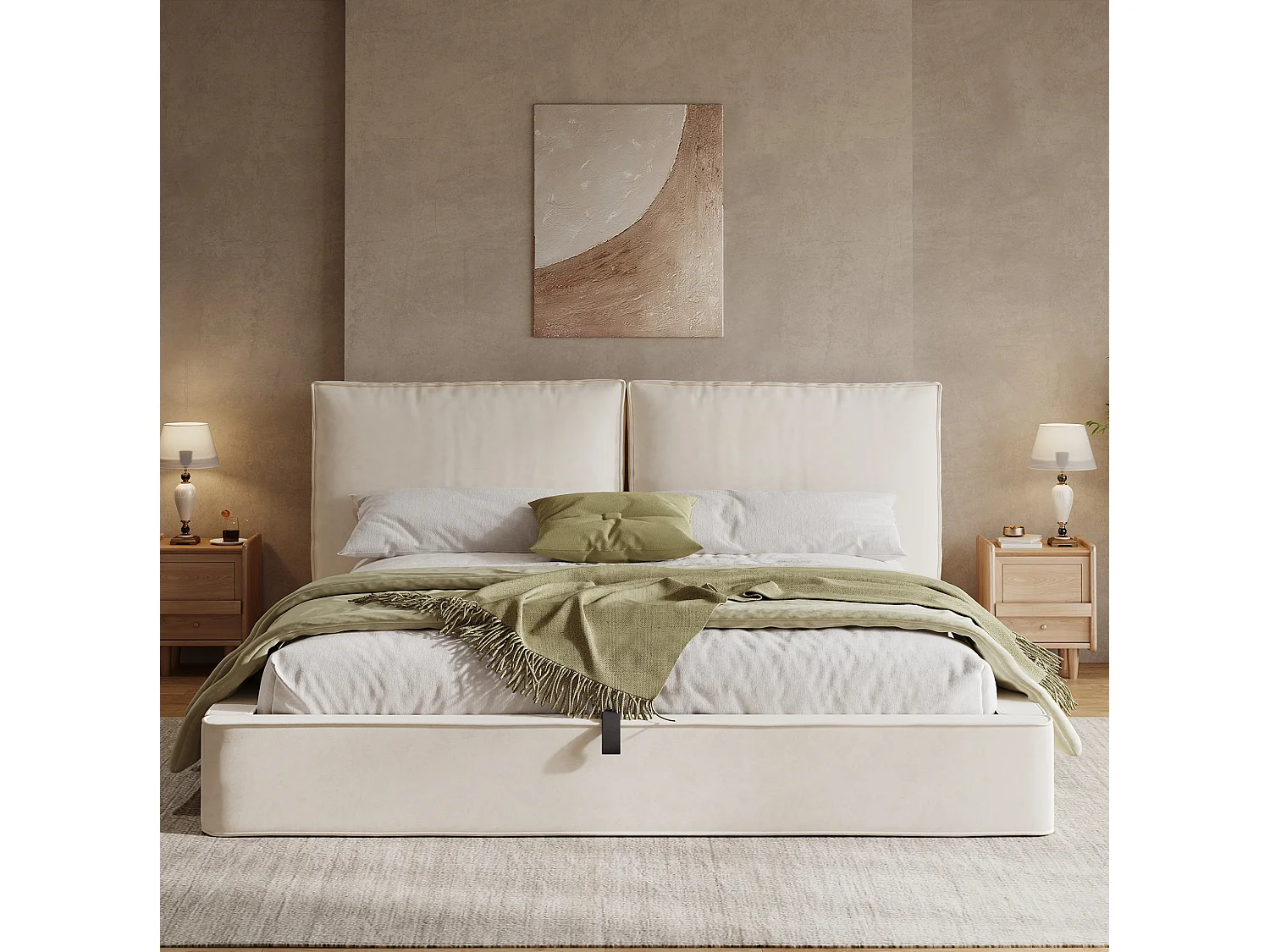 Letto matrimoniale contenitore 180 x 200 cm in velluto beige - Letto per adulti con testiera imbottita