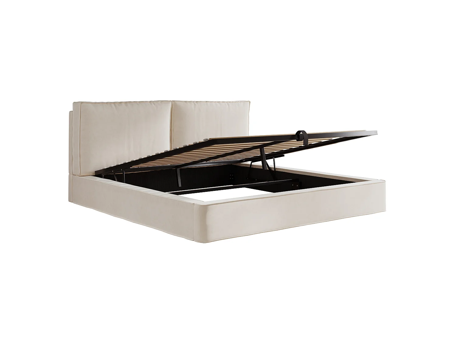 Letto matrimoniale contenitore 180 x 200 cm in velluto beige - Letto per adulti con testiera imbottita