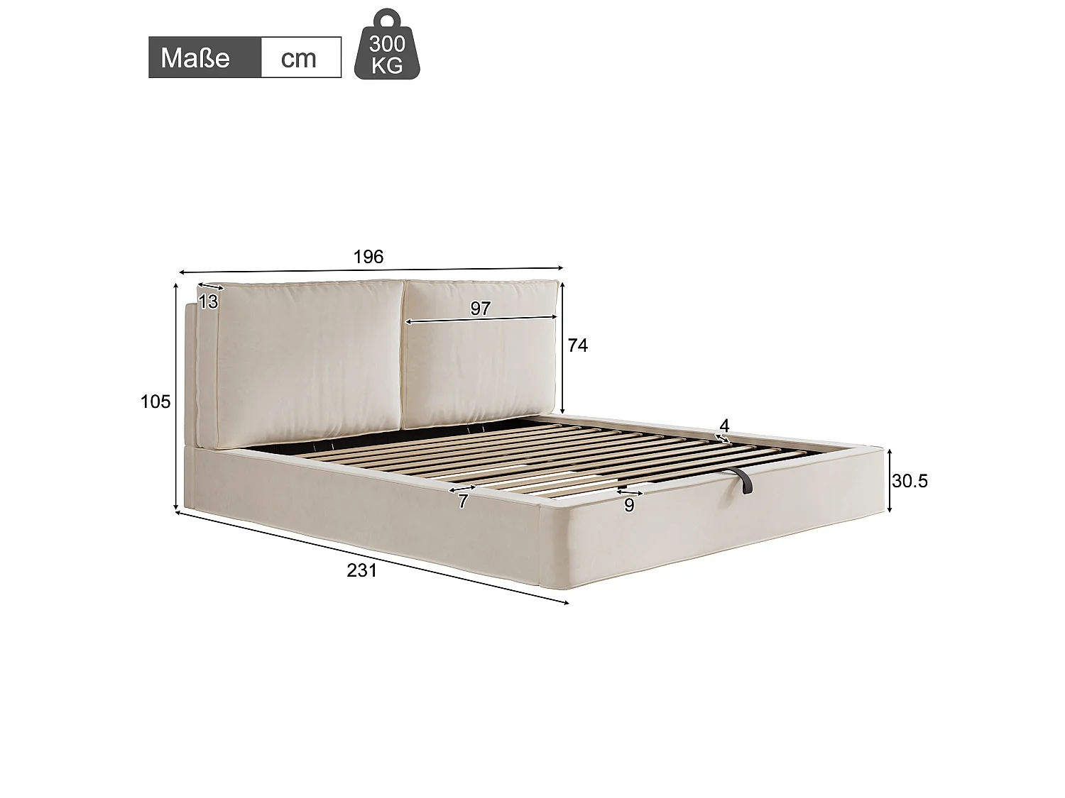 Letto matrimoniale contenitore 180 x 200 cm in velluto beige - Letto per adulti con testiera imbottita