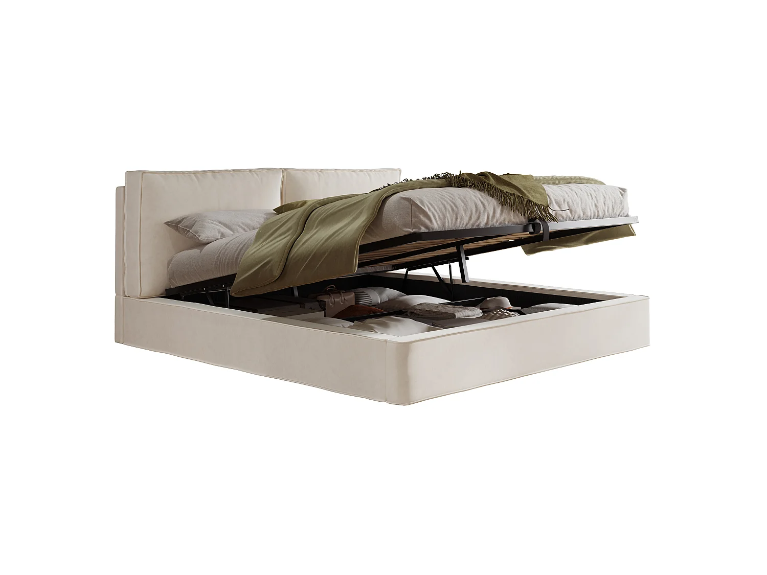 Letto matrimoniale contenitore 180 x 200 cm in velluto beige - Letto per adulti con testiera imbottita