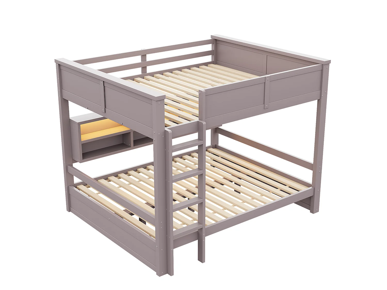 Lit superposé 160 x 200 cm marron avec rangement et LEDs - Bois pin et MDF, sans matelas