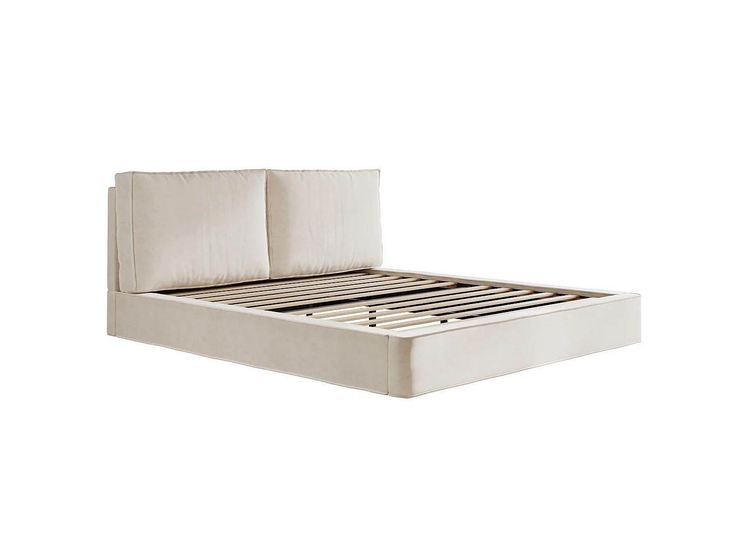 Lit double adulte 180 x 200 cm avec tête de lit capitonnée - Tissu chenille beige