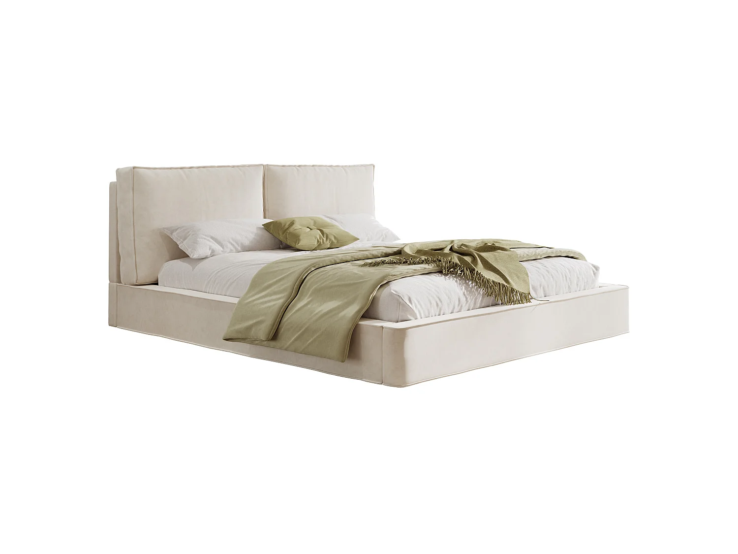 Lit double adulte 180 x 200 cm avec tête de lit capitonnée - Tissu chenille beige