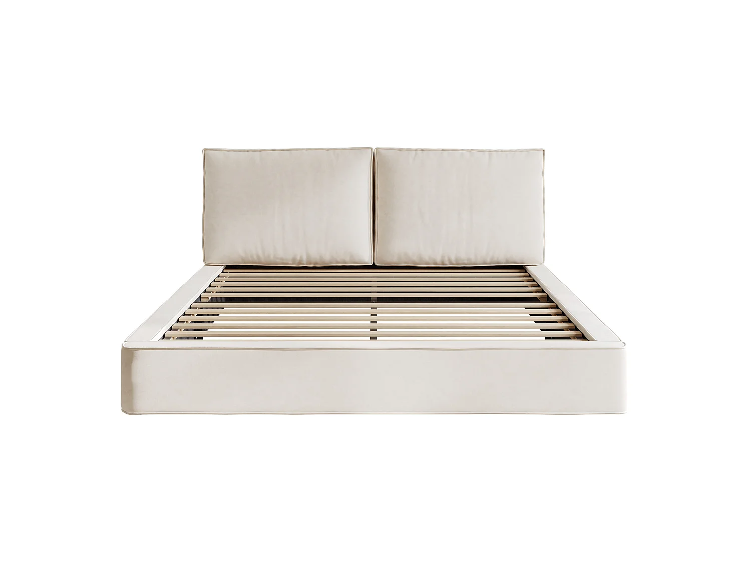 Lit double adulte 180 x 200 cm avec tête de lit capitonnée - Tissu chenille beige